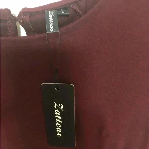 Deep Burgundy Ruffled Bell Sleeve Sheath Dress - Picture 9 of 13